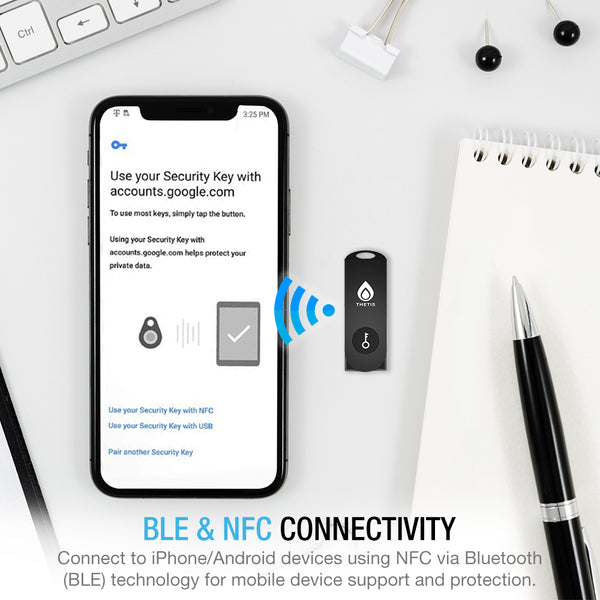 Two Key Device Thetis BLE FIDO2 Security Key - Passkey, USB-A, NFC & Bluetooth
